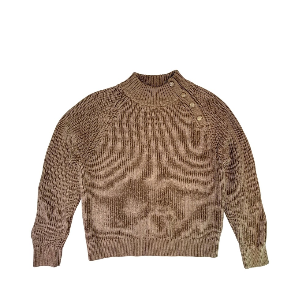 J Crew Mock Neck Button Shoulder Ribbed Knit Sweater‎ Taupe Size Small